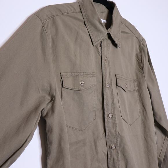 GOOD AMERICAN NEW Chambray Button Down Shirt Khaki Long Sleeves Women's 1/US S - Picture 4 of 12